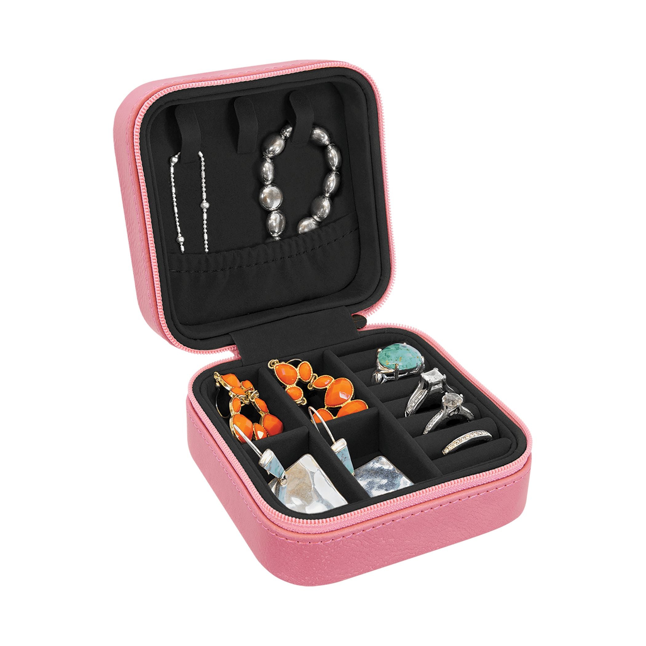 Travel Jewelry Box, Personalized Leatherette Jewelry Case Engraved with Custom Name